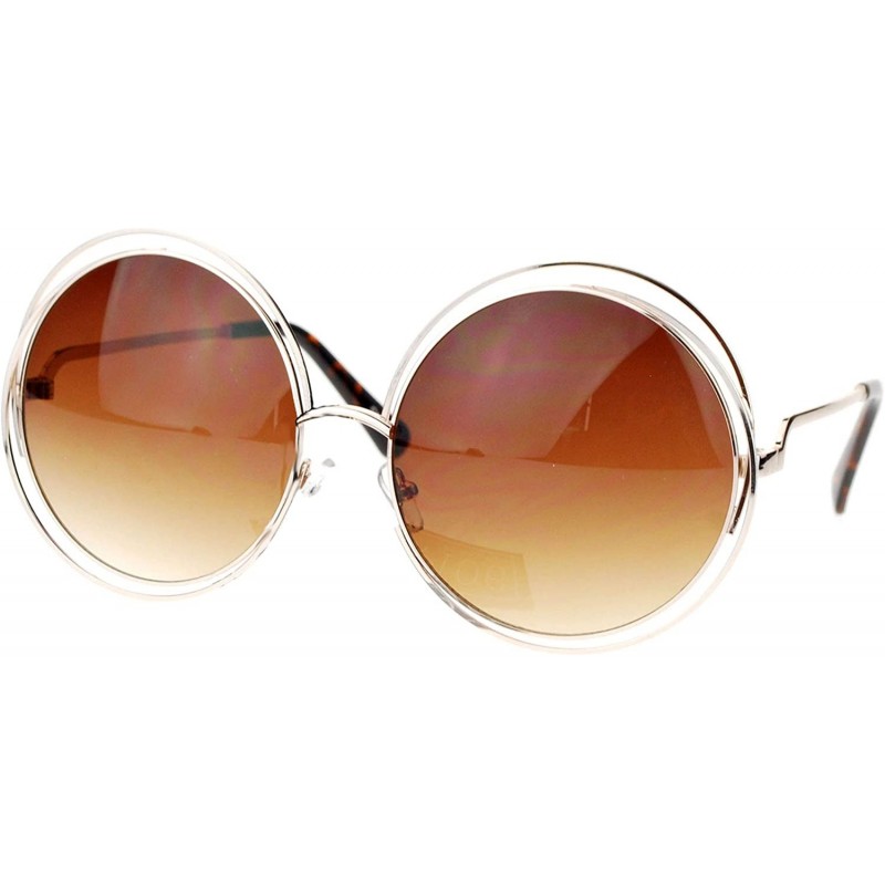 Oversized Avant Garde Double Circle Frame Round Designer Fashion Retro Sunglasses - Gold Brown - C2122BLSOKZ $13.56