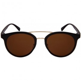 Oval Oval Sunglasses with Mini Brow Bar and Wood Patterned Frame 53095WD-SD - Matte Black - C0183XK9R0C $10.67