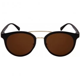 Oval Oval Sunglasses with Mini Brow Bar and Wood Patterned Frame 53095WD-SD - Matte Black - C0183XK9R0C $10.67