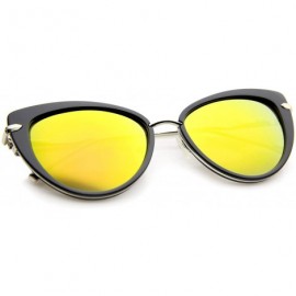 Cat Eye Women's High Fashion Metal Temple Super Cat Eye Sunglasses 55mm - Black-silver / Yellow Mirror - CS12I21RQ7F $11.64