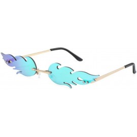 Rimless Womens Mens Fashion Fire Flame Sunglasses Eyewear Luxury Trending Narrow Rimless Wave Sunglasses - Green - C11922OSOC...