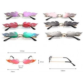 Rimless Womens Mens Fashion Fire Flame Sunglasses Eyewear Luxury Trending Narrow Rimless Wave Sunglasses - Green - C11922OSOC...