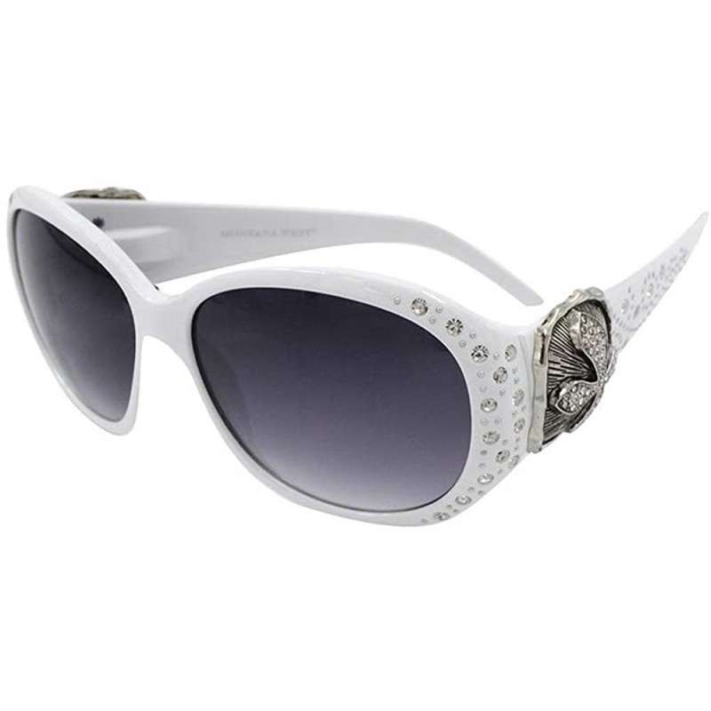 Wayfarer Wayfarer Tooled Sunglasses For Women Rhinestone Western UV 400 Protection Shades With Bling - White - CM199I8NOWO $1...