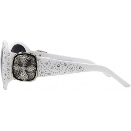 Wayfarer Wayfarer Tooled Sunglasses For Women Rhinestone Western UV 400 Protection Shades With Bling - White - CM199I8NOWO $1...