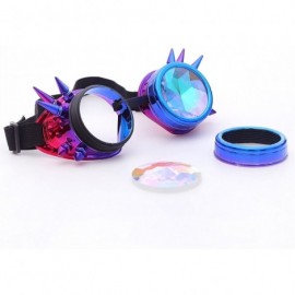 Aviator Kaleidoscope Steampunk Rave Glasses Goggles with Rainbow Crystal Glass Lens - Blue-purple Spike - C618GLU6I4N $13.70