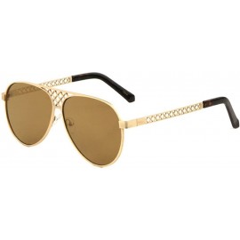 Oversized Lattice Mesh Cut Out Aviator Sunglasses w/Flat Lenses - Gold Frame - CL18EMHL5DW $9.77