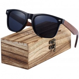 Square Polarized Sunglasses for Men Women Wood Sunglasses with Wooden Case Black Walnut Sun glasses - Black - CO18RIHYO79 $16.47