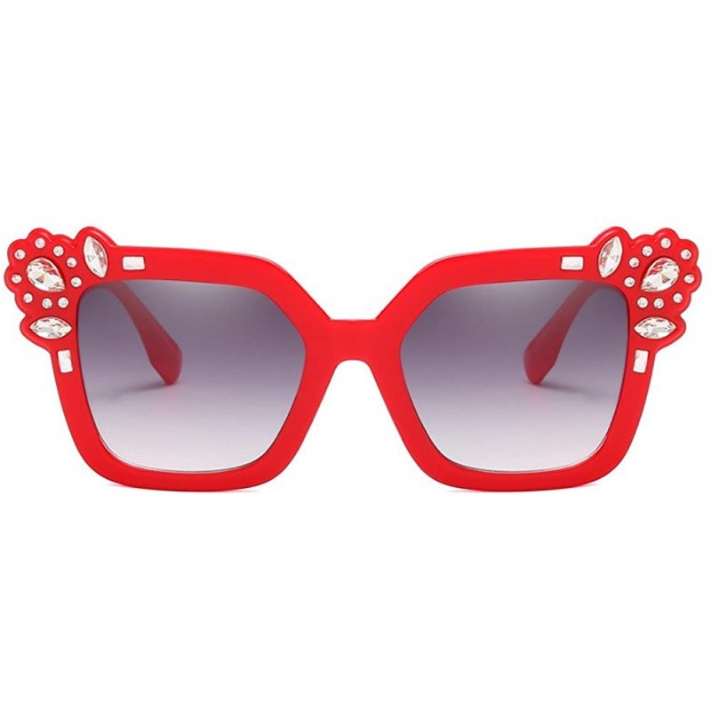 Cat Eye Women's Classic Designer Style Rhinestone Decorated UV400 Protected Retro Unisex Cat Eye Sunglasses - Red - CY1966QE2...