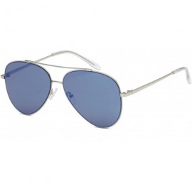 Aviator Unisex Aviator Sunglasses Mirrored CR39 Lens Metal Frame-Silver Frame/Dark Blue Lens - CJ180OZL3ZN $17.38