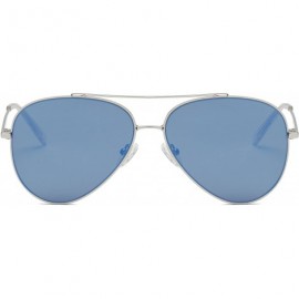 Aviator Unisex Aviator Sunglasses Mirrored CR39 Lens Metal Frame-Silver Frame/Dark Blue Lens - CJ180OZL3ZN $17.38