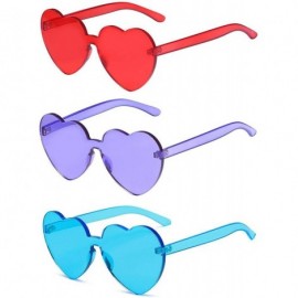 Square Fashion Rimless One Piece Clear Lens Color Candy Sunglasses - 3 Pack Heart- Combination - C718M5TOLCX $12.73