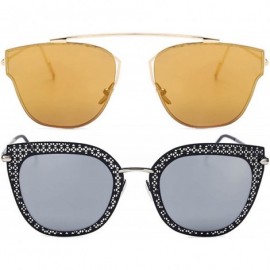 Square Ladies Metal Cat Eye Heart Round Integral Sunglasses Elegant De Luxe Stylish - Fan_2p_16mix - C917YDYI4M2 $16.85