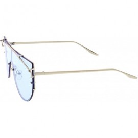 Oversized Futuristic Rimless Metal Crossbar Colored Mono Lens Shield Sunglasses 62mm - Silver / Blue - C812ODA5C2L $14.02