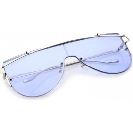 Oversized Futuristic Rimless Metal Crossbar Colored Mono Lens Shield Sunglasses 62mm - Silver / Blue - C812ODA5C2L $14.02