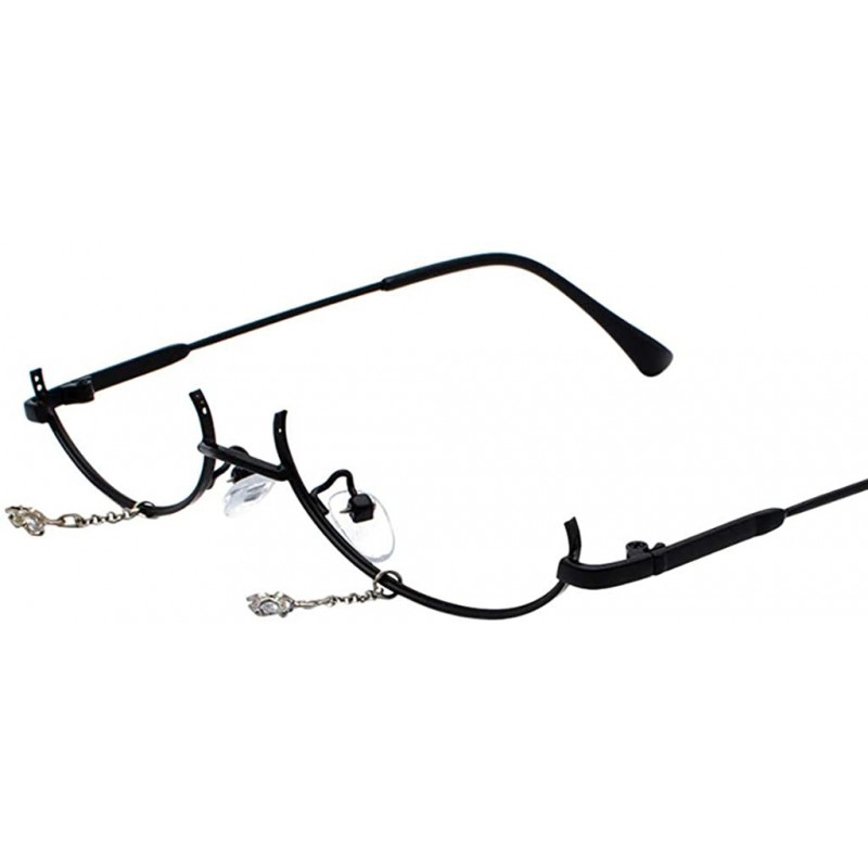 Rimless Women Fashion None Lens Pendant Chain Decoration Flat Mirror Glasses Semi-Rimless Eye Accessories - Black - C8196IYHH...