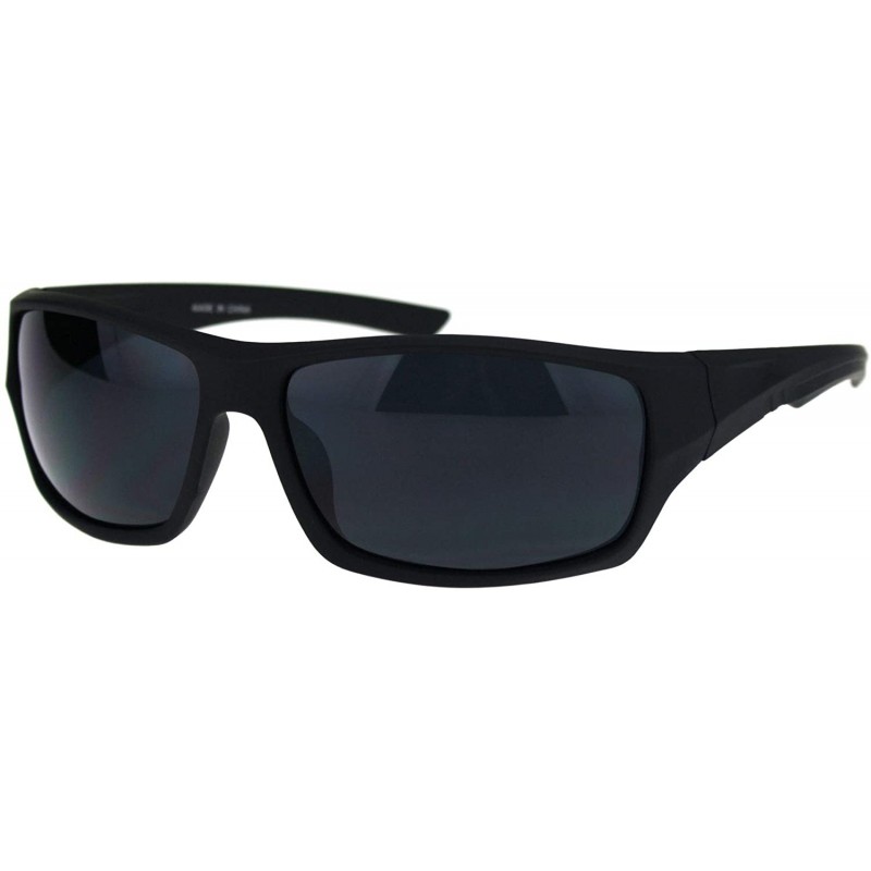 Sport Mens Classic Narrow Rectangle Warp Sport Thick Temple Plastic Sunglasses - Matte Black Black - CM18QS0TY8K $9.71