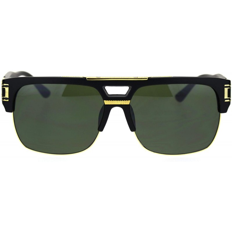 Rectangular Mens Flat Top Mobster Mafia Half Rim OG Sunglasses - Matte Black Green - CN18SQDCE7S $10.83