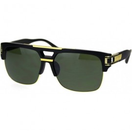 Rectangular Mens Flat Top Mobster Mafia Half Rim OG Sunglasses - Matte Black Green - CN18SQDCE7S $10.83