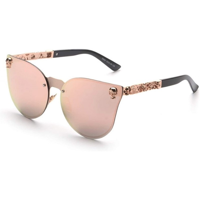 Sport Rimless Cat Eye Sunglasses with Skull Frame and Flower Leg for Women Metal Temple Shade UV400 - C126 - CU1987ZZM4R $17.44