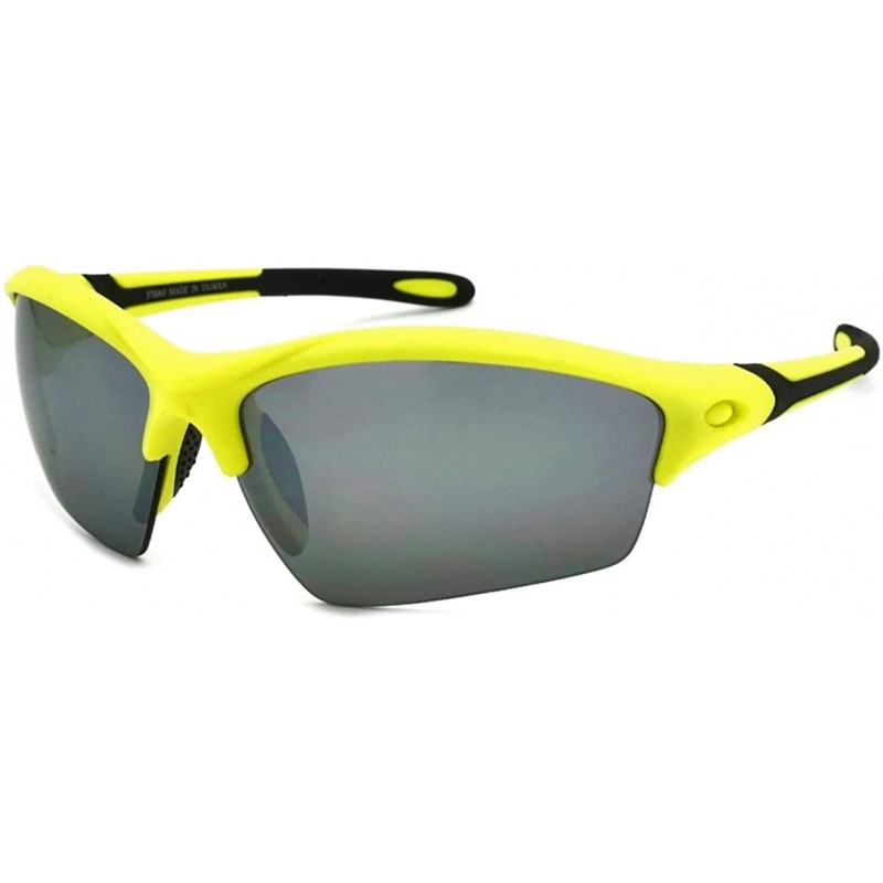 Rimless Men's Half Rim Sports Sunglasses with Color Mirrored Lens 570060/REV - Matte Yellow - CF1271CS945 $12.20