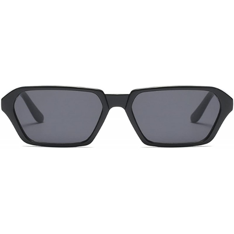 Oval Vintage Rectangle Sunglasses Small Frame Women Square Fashion Eyewear - Bright Black - CV18DW0YDLG $10.64