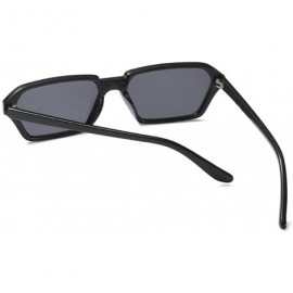 Oval Vintage Rectangle Sunglasses Small Frame Women Square Fashion Eyewear - Bright Black - CV18DW0YDLG $10.64