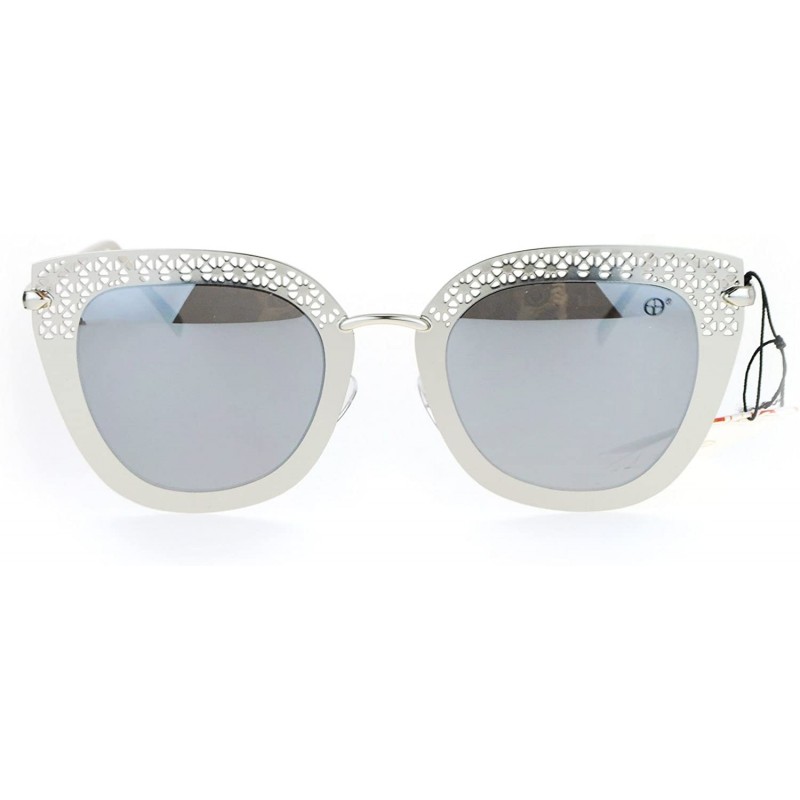 Cat Eye Luxury Womens Floral Die Cut Metal Brow Cat Eye Sunglasses - Silver Mirror - C312O5HSGHA $12.94