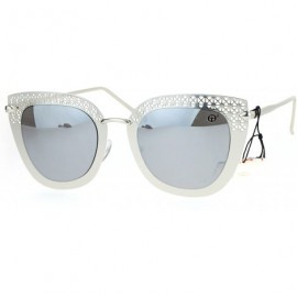 Cat Eye Luxury Womens Floral Die Cut Metal Brow Cat Eye Sunglasses - Silver Mirror - C312O5HSGHA $12.94