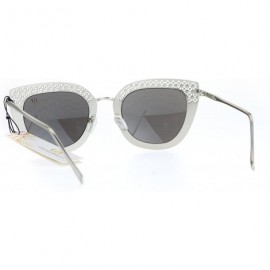 Cat Eye Luxury Womens Floral Die Cut Metal Brow Cat Eye Sunglasses - Silver Mirror - C312O5HSGHA $12.94