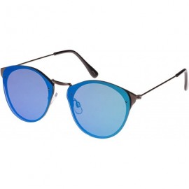 Round Colour Flash Mirror Lens Sunglasses - Blue - CA12JS92RHJ $17.40