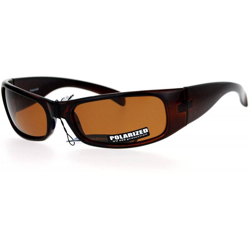 Rectangular Polarized Anti-Glare Mens Narrow Rectangular Warp Biker Sunglasses - Brown - C112GOHHT5D $10.26