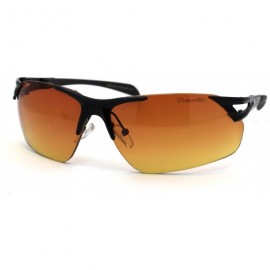 Rimless Mens HD Amber Lens Rimless Sport Warp Sunglasses - Black - CF195TN58Z3 $11.83