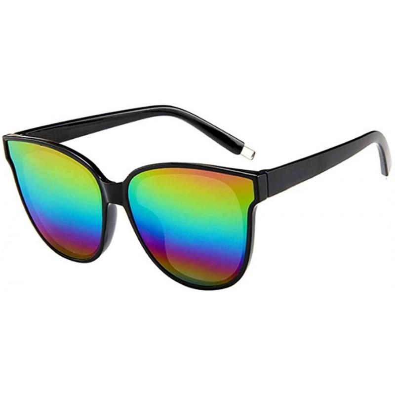 Oversized Women Designer Oversized Flat Top Cat Eye Mirrored Sunglasses - E - CF18H8C4LN6 $7.67