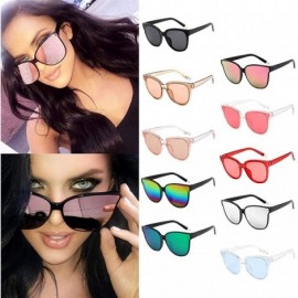 Oversized Women Designer Oversized Flat Top Cat Eye Mirrored Sunglasses - E - CF18H8C4LN6 $7.67