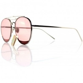 Round SIMPLE Round Double Bridge Style Sunglasses for Woman - Pink - CS18ZTTXSZZ $12.12