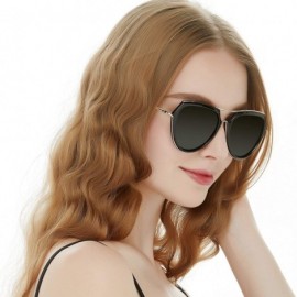 Aviator Classic Cat Eye Polaroid Lens Sunglasses Acetate Frame with Spring Hinges for women - E-gold/Smoke - CM18G42A5LA $13.87