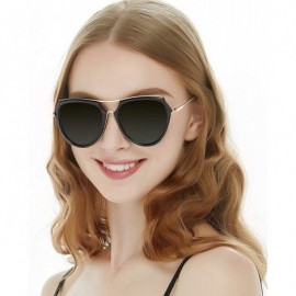 Aviator Classic Cat Eye Polaroid Lens Sunglasses Acetate Frame with Spring Hinges for women - E-gold/Smoke - CM18G42A5LA $13.87