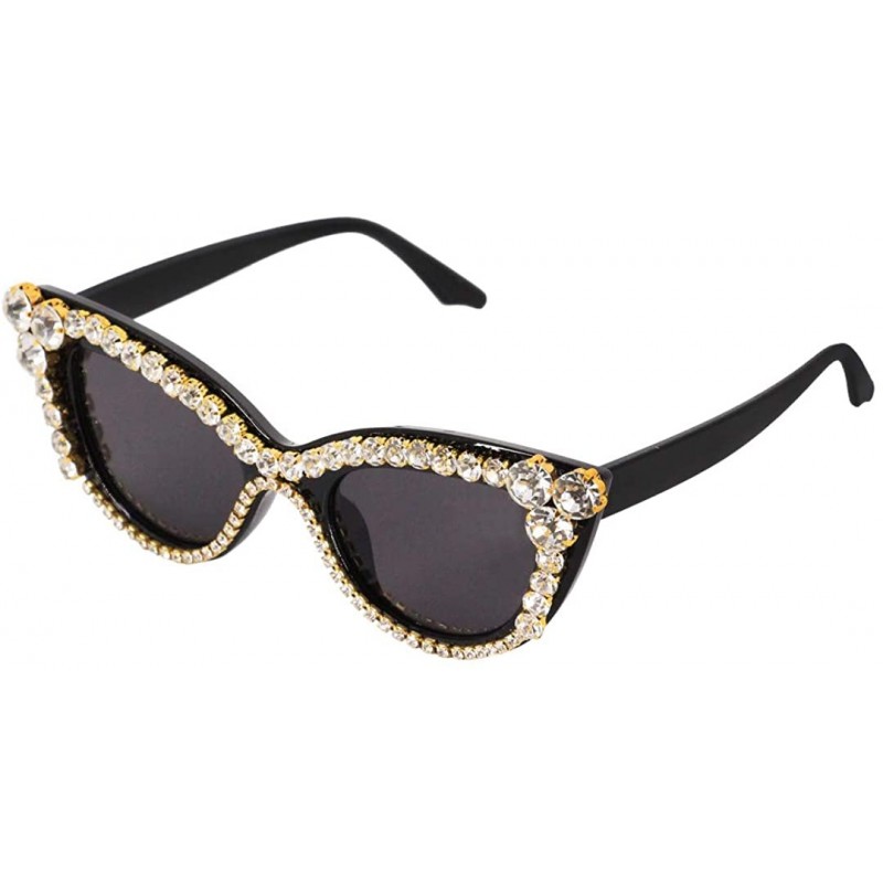 Goggle Sparkling Crystal Cat Eye Sunglasses UV Protection Rhinestone Sunglasses - Cat Eye Rhinestone - C318WQCMKZM $19.81