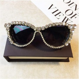 Goggle Sparkling Crystal Cat Eye Sunglasses UV Protection Rhinestone Sunglasses - Cat Eye Rhinestone - C318WQCMKZM $19.81