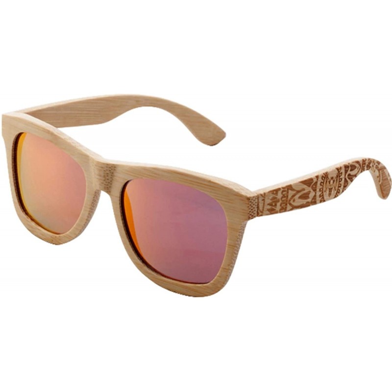 Square Bamboo Wood Polarized Sunglasses For Men & Women - Temple Carved Collection Pack with Wood Case - Red - CK18TUA9TMG $1...