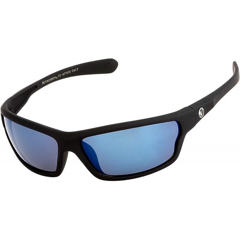 Wayfarer Men's Rectangular Sports Wrap 65mm Polarized Sunglasses - Black Matte Rubberized- Blue Mirror Lens - C118KL6WX9H $10.46