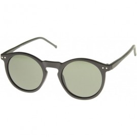 Round Retro Horn Rimmed Keyhole Nose Bridge P3 Round Sunglasses 49mm - Matte Black / Green - CT12N1YJREF $10.79