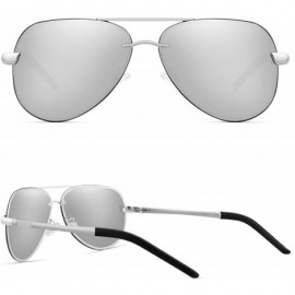 Aviator Aviator Sunglasses for Men Women Polarized - Lightweight Al-Mg Metal Alloy Frame - Silver/Silver - CS1942CI0LM $23.27