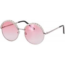 Oversized Fashion Round Sunglasses Semi-rim UV Protection Glasses for Women Girls - Pink Silver-rim - CX190R8Y30T $14.46