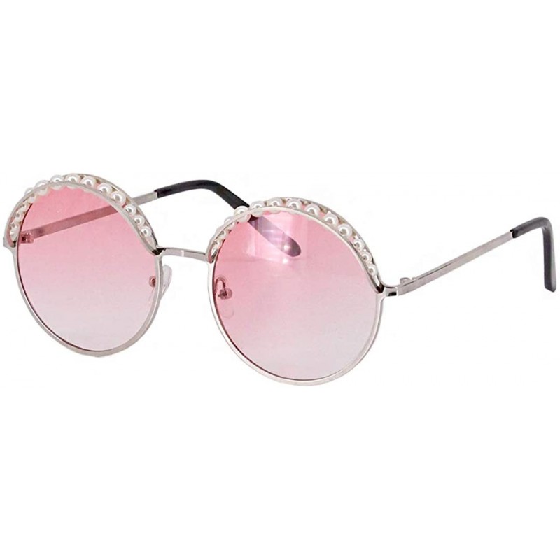 Oversized Fashion Round Sunglasses Semi-rim UV Protection Glasses for Women Girls - Pink Silver-rim - CX190R8Y30T $14.46