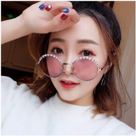 Oversized Fashion Round Sunglasses Semi-rim UV Protection Glasses for Women Girls - Pink Silver-rim - CX190R8Y30T $14.46