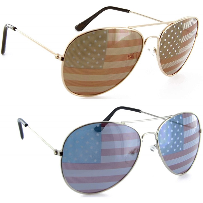 Wayfarer Men Women Aviator Sunglasses Metal Frame Police Shades Patriotic - Gold/Silver - C511MDEXUHD $10.16