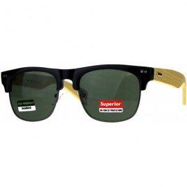 Square Real Bamboo Wood Temple Sunglasses Designer Fashion Square Frame - Black (Green) - CD18EI22G85 $15.75