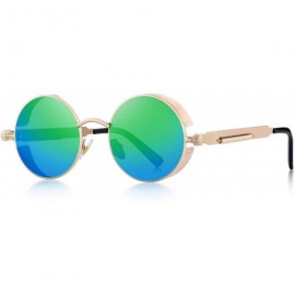 Round Gothic Steampunk Sunglasses for Women Men Round Lens Metal Frame S567 - Gold&green - CF17XMOEGGZ $13.95