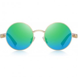 Round Gothic Steampunk Sunglasses for Women Men Round Lens Metal Frame S567 - Gold&green - CF17XMOEGGZ $13.95